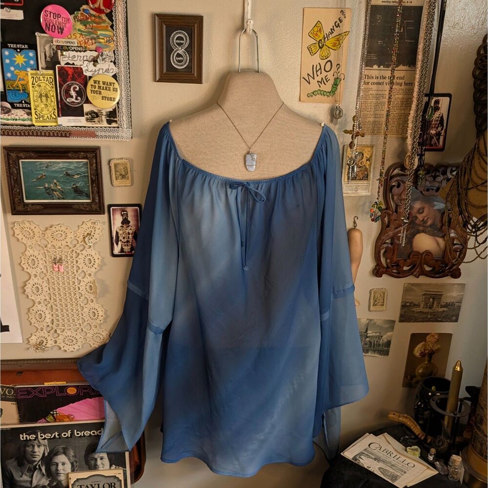 Vintage Flare Bell Sleeve Blouse Women's 1X/2XL Blue Ombre